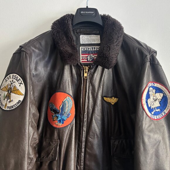 Excelled Brown Leather Aviator Bomber G-1 Jacket- Sherpa Collar, Patches -XL-XXL - Picture 2 of 15